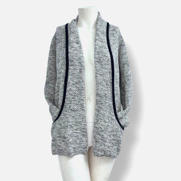 HABITAT Marled B/W Cardigan Sweater L Waterfall Lagenlook Neutral Open Shawl B&W - Picture 1 of 10